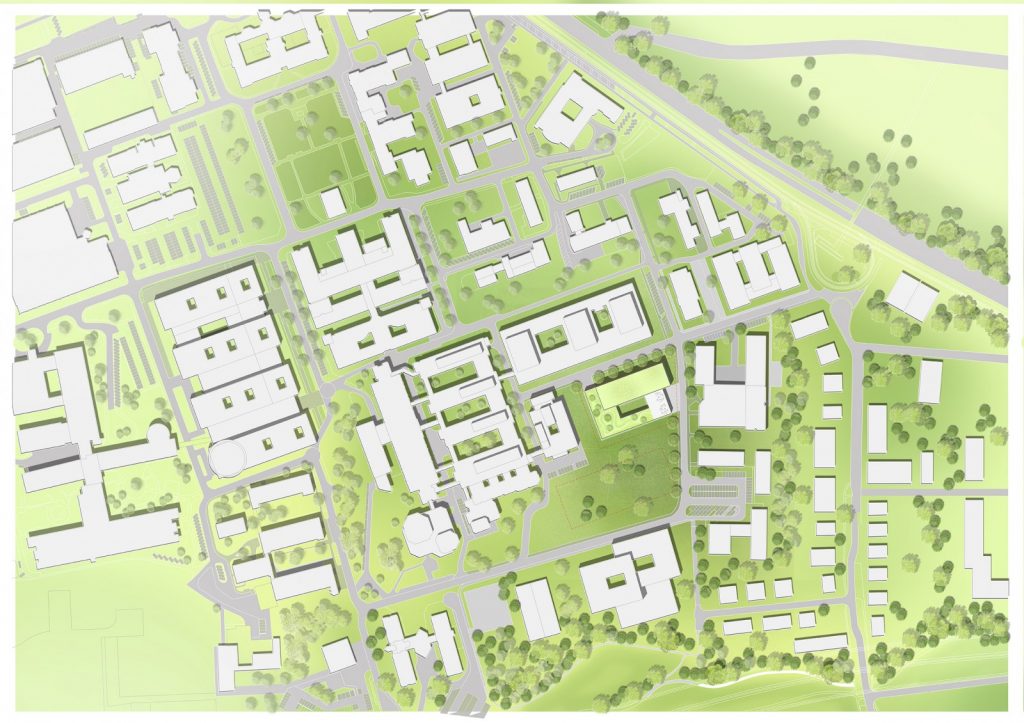 Site map of the planned new CARDDIAB research building of Düsseldorf University Hospital