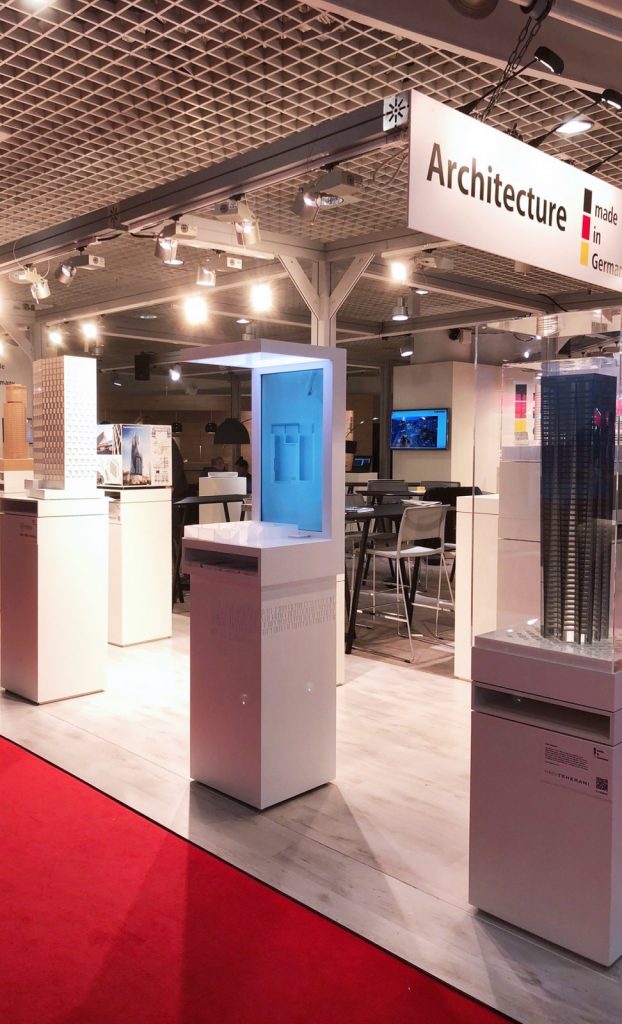 Our booth in the GERMAN PAVILION at MIPIM 2019 with the model of Nickl & Partner Architekten in the foreground