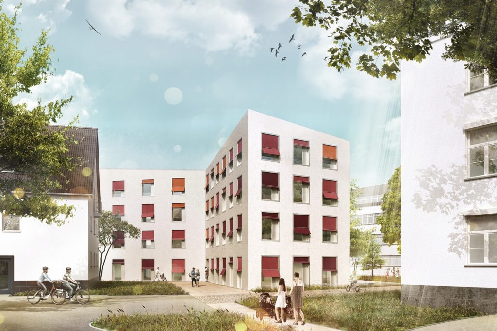 The new Family House is located on the edge of the forest and next to the new Parent-Child Centre (ELKI) of the University Hospital Bonn: Outside view, Nickl & Partner Architekten